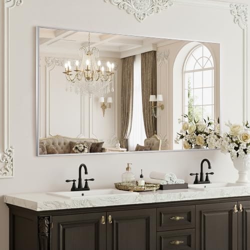 FICTOR Bathroom Vanity Mirror for Over Sink, 48" x 30", Silver