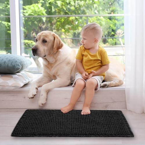 ZALL Waffle Bath Mat Black Super Absorbent Non Slip Bathroom Rug,Rhombus Geometric 17x24inch,Machine Washable Ultra Soft Floor Mats