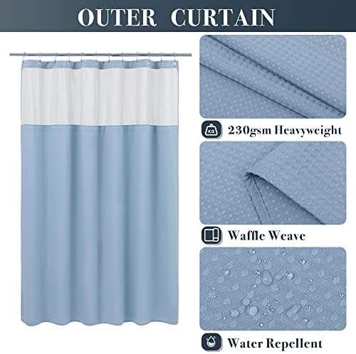 N&Y HOME Extra Long Waffle Shower Curtain with Snap-in Liner Blue, 71x84