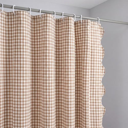 HunnmingRe Scalloped Gingham Shower Curtain Taupe