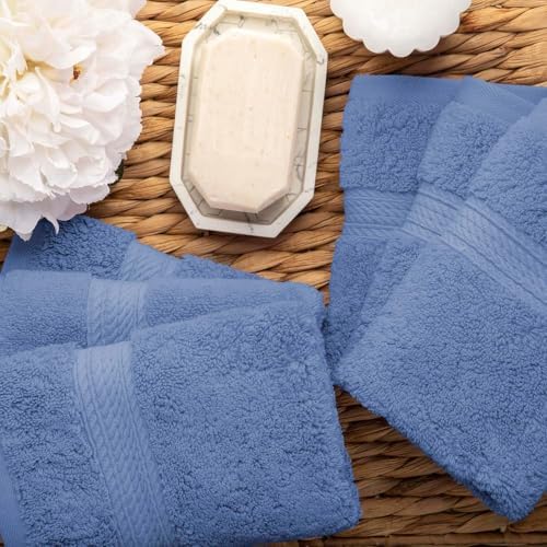 SUPERIOR Egyptian Cotton Plush & Absorbent, Face Towel Set of 6, Denim Blue