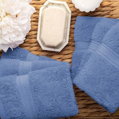 SUPERIOR Egyptian Cotton Plush & Absorbent, Face Towel Set of 6, Denim Blue