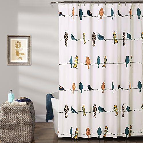 Lush Decor Rowley Birds Shower Curtain, 72” W x 72” L, Multi - Colorful Floral Bird Pattern - Whimsical & Playful Bird Shower Curtain - Farmhouse, Coastal, & Boho Bathroom Decor