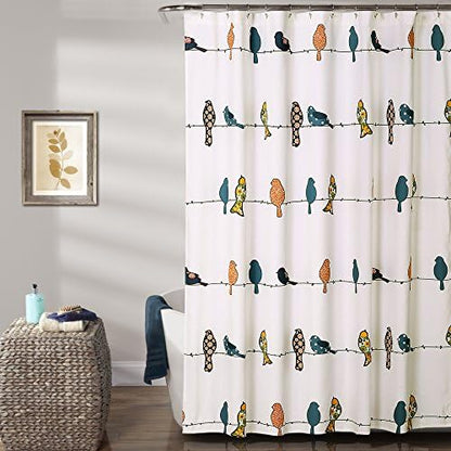 Lush Decor Rowley Birds Shower Curtain, 72” W x 72” L, Multi - Colorful Floral Bird Pattern - Whimsical & Playful Bird Shower Curtain - Farmhouse, Coastal, & Boho Bathroom Decor