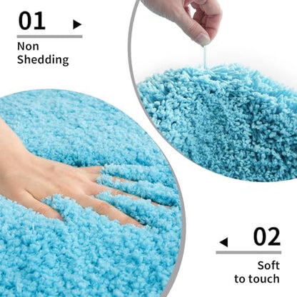 Disolla Sky Blue Bathroom Rug 17x24 - Non-Slip Plush Small Bath Mat, Highly Absorbent & Ultra Soft Fluffy Floor Mat, Machine Washable for Shower and Tub
