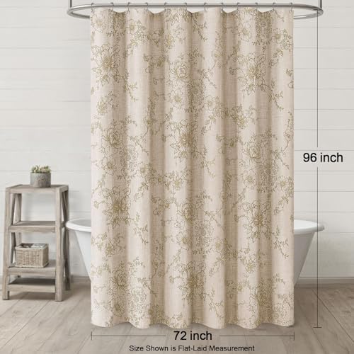 Farmhouse Vintage Linen Shower Curtain for Bathroom, Beige Floral