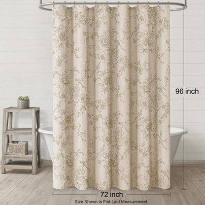 Farmhouse Vintage Linen Shower Curtain for Bathroom, Beige Floral