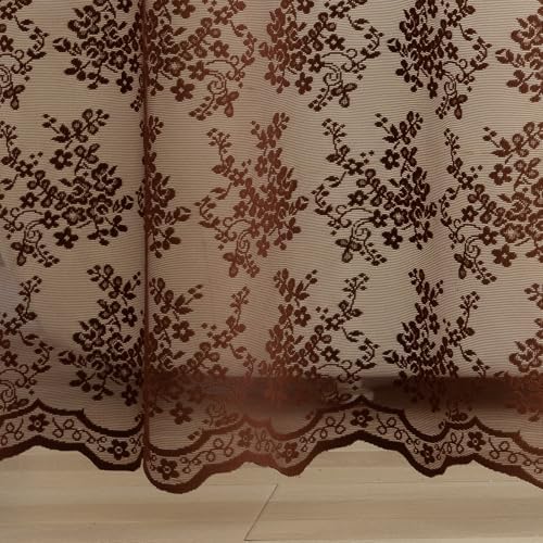 Chocolate Brown Shower Curtain, 72x84, Vintage Lace with Attached Valance