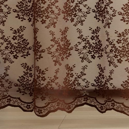 Brown Lace Shower Curtain 36x72, Narrow Stall with Attached Valance