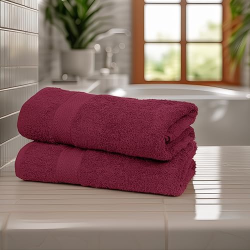 Premium Bath Towel Set - 24 x 48 Pack of 6 100% Cotton Terry Towels for Bathroom - Quick Dry - Highly Absorbent - Soft Feel - Pool - Spa - Gym - Hand Towel for Daily Use - Burgundy
