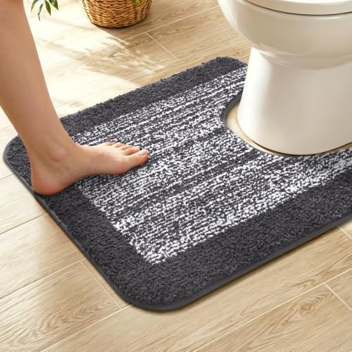 Toilet Rug U-Shaped 24x19 Washable Non Slip, Soft Bath Mat Dark Grey