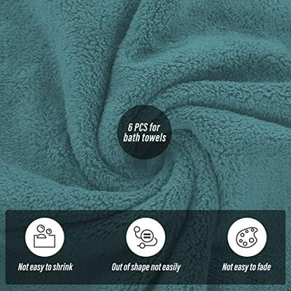 MOONQUEEN 6 Pack Premium Bath Towel Set - Quick Drying - Microfiber Coral Velvet Highly Absorbent Towels - Multipurpose Use as Bath Fitness, Bathroom, Shower, Sports, Yoga Towel (Teal)