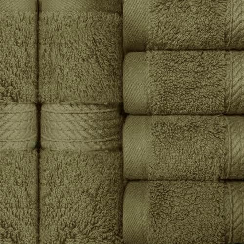 Superior Egyptian Cotton Plush Absorbent, Face Towel Set of 6, Forest Green