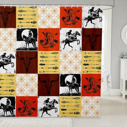 Feelyou Boys Western Bull Skull Shower Curtain Kids Teens Boho Cow Longhorn Skullhead Bathroom Waterproof Accessories with 12 Hooks 72x78 Inches Bohemian Cowboy Southwest Country Ranch Room Decor