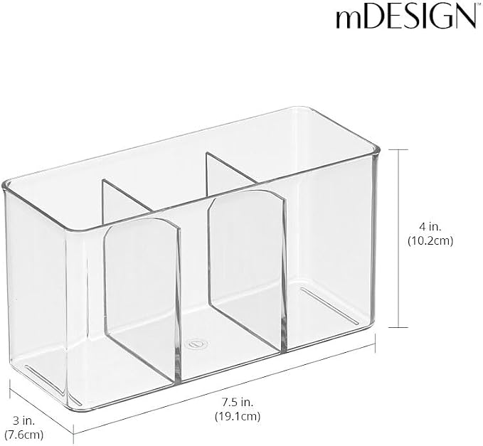 mDesign Plastic Cutlery Storage Organizer Bin for Kitchen Cabinet, Pantry/Home - Holds Forks, Knives, Spoons - 3 Section - Indoor or Outdoor Use - Clear