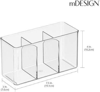 mDesign Plastic Cutlery Storage Organizer Bin for Kitchen Cabinet, Pantry/Home - Holds Forks, Knives, Spoons - 3 Section - Indoor or Outdoor Use - Clear