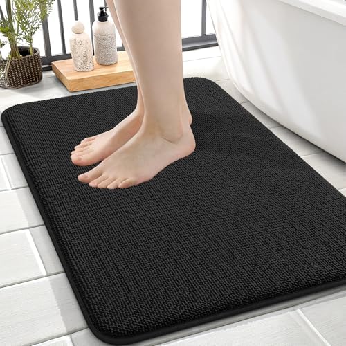 OLANLY Memory Foam Small Bathroom Rugs 24x16, Absorbent Bath Mat, Black