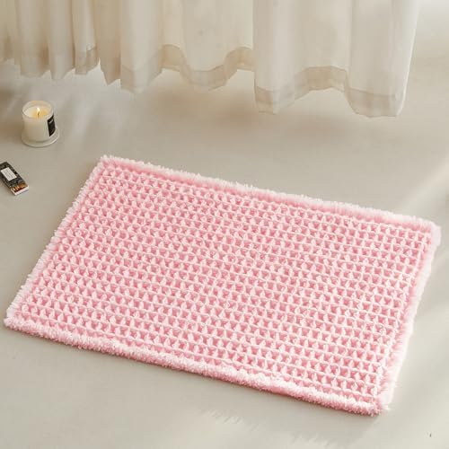 TYUU Waffle Bath Mat, Small Cute Bathroom Rug, 24x16 Light Peachy Pink
