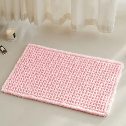 TYUU Waffle Bath Mat, Small Cute Bathroom Rug, 24x16 Light Peachy Pink