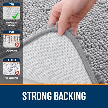 OLANLY Chenille Bathroom Rugs Mats Sets 2 Piece, 30"x20"+24"x16", Grey