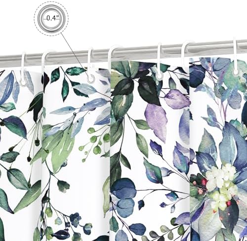 Gibelle Green Eucalyptus Shower Curtain, Watercolor Floral Print, 54x72