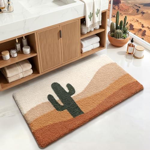 LUMI Cactus Bathroom Rug 24x43 Soft Absorbent Bath Mat, Non Slip