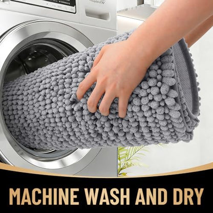 OLANLY Thick Chenille Large Bathroom Rugs 70x46, Absorbent Bath Mat, Grey