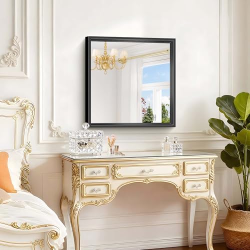24x24 Square Black Mirror, Bathroom Mirrors for Over Sink 0.6" Thickened Deep Frame, Brushed Black Rectangle Mirrors for Wall, Shatterproof Tempered Glass, Antirust, Horizontally or Vertically