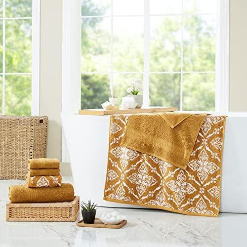 Modern Threads Amaris 6-Piece Reversible Yarn Dyed Jacquard Towel Set - Bath Towels, Hand Towels, & Washcloths - Super Absorbent & Quick Dry - 100% Combed Cotton, Gold