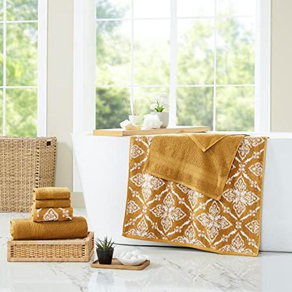 Modern Threads Amaris 6-Piece Reversible Yarn Dyed Jacquard Towel Set - Bath Towels, Hand Towels, & Washcloths - Super Absorbent & Quick Dry - 100% Combed Cotton, Gold