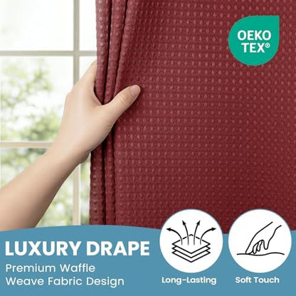 No Hook Waffle Shower Curtain with Snap in Liner Set, 71x74, Burgundy