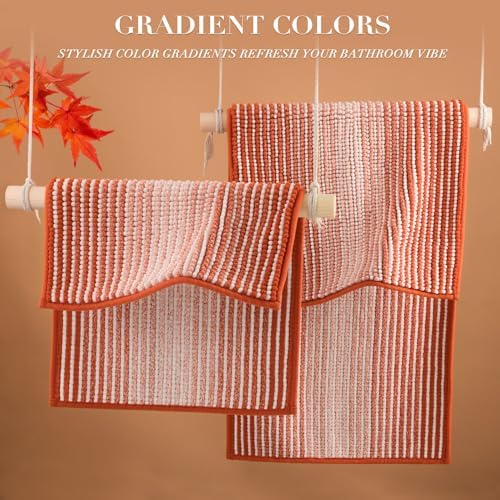 BSICPRO Fall Bathroom Rugs Sets 2 Piece, Non Slip Bath Mats, Sunset Orange