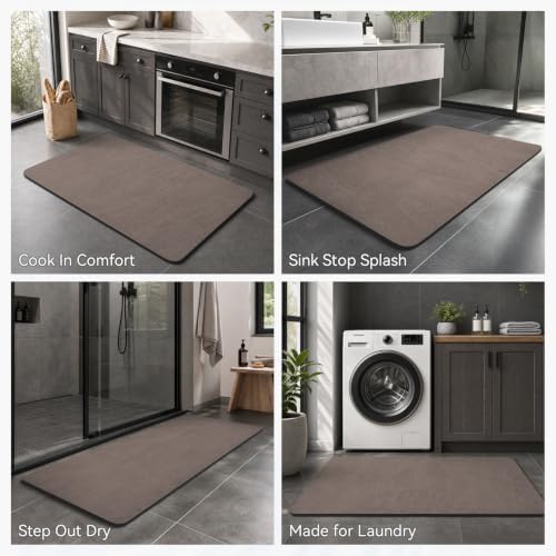 MontVoo -Bath Mat Rug-Rubber Backing Non Slip Quick Dry Absorbent Thin Bathroom Rugs Fit Under Door-Faux Suede Surface Bathroom Floor Mats-Shower Rug for in Front of Bathtub Shower Brown 24"x48"