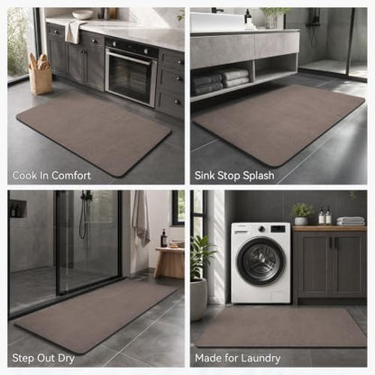 MontVoo -Bath Mat Rug-Rubber Backing Non Slip Quick Dry Absorbent Thin Bathroom Rugs Fit Under Door-Faux Suede Surface Bathroom Floor Mats-Shower Rug for in Front of Bathtub Shower Brown 24"x48"
