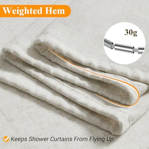 Naturoom Linen Shower Curtain 84 Inch Long for Bathroom Ivory Beige 1 Panel