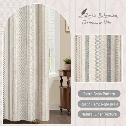 Light Grey Boho Linen Shower Curtain,72" W x 72" L