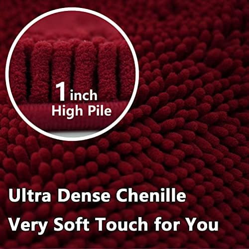 BOANKODU Bath Mat Set, 2 Piece - Soft Chenille, Non-Slip, 32x20 Inch + 20x20 Inch U Shape, Machine Washable (Burgundy)