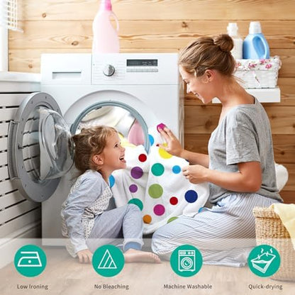 Colorful Polka Dots Shower Curtain, Kids Fun Bright Rainbow Waterproof Fabric Shower Curtain for Bathroom with Modern Abstract Geometric Bath Curtain Decor with Hooks, Machine Washable, 72''Wx78''L