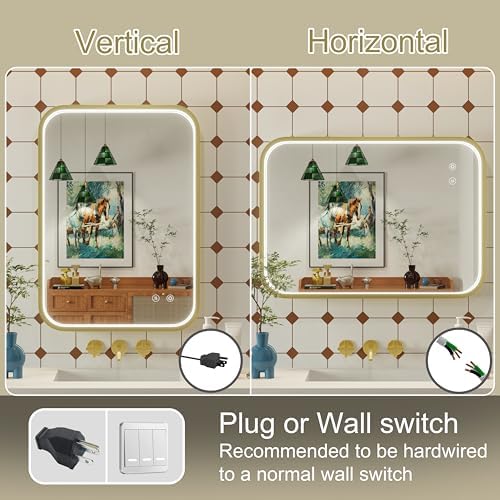 20x28 Inch Gold LED Bathroom Mirror with Lights,3000K/4500K/6000K
