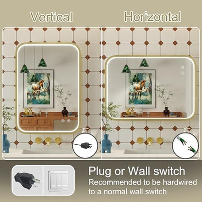 20x28 Inch Gold LED Bathroom Mirror with Lights,3000K/4500K/6000K