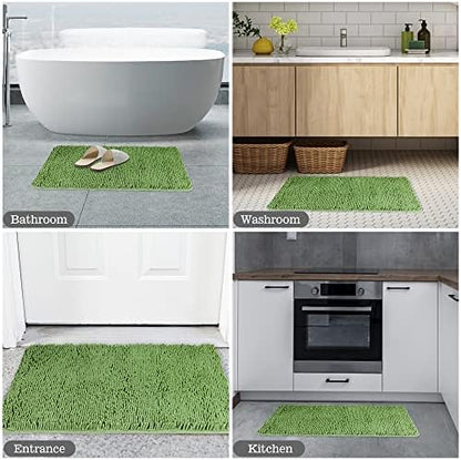 Yeaban Chenille Forest Green Bathroom Rug 20"x32", Non-Slip Rubber Backing