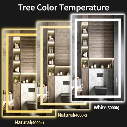 50"x30" LED Bathroom Mirror with Lights, Dimmable，Anti-Fog，Bathroom Vanity Mirror for Wall, Backlit + Front Lit, Memory Function, Shatter-Proof，Tempered Glass