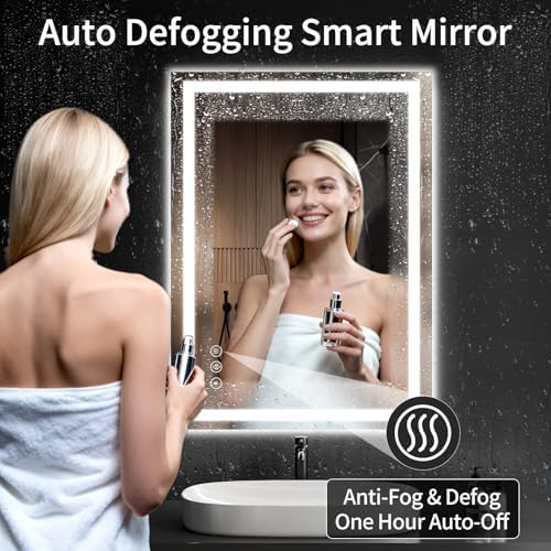 LED Bathroom Mirrors 24"x40" Bathroom Mirror with Lights for Wall, Backlit + Front Lit, 3 Colors, Anti-Fog, Dimmable Brightness for Vanity,Bathroom, Entryway, Living Room