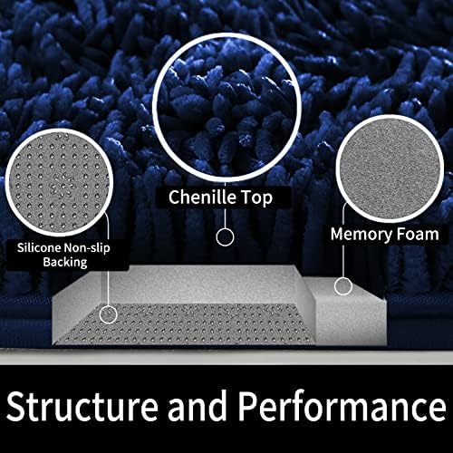 Yimobra Large Bathroom Rug Non Slip 36x24 Inch, Extra Thick Soft Absorbent Chenille Bath Mat, Machine Washable Quick Dry Bath Rugs for Bathroom Floor, Tub and Shower, Home Decor Accessories, Navy Blue