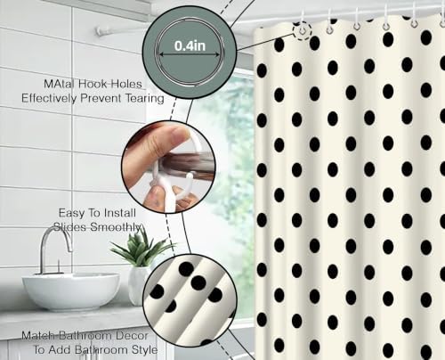 Polka Dot Shower Curtain Cream Beige Retro Spot Vintage Fabric Decorative Bathroom Curtains with Hooks,70" Wx78 H