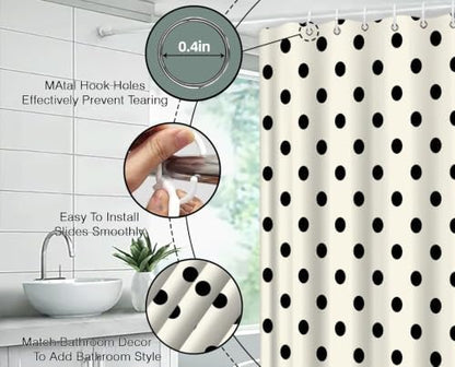 Polka Dot Shower Curtain Cream Beige Retro Spot Vintage Fabric Decorative Bathroom Curtains with Hooks,70" Wx78 H