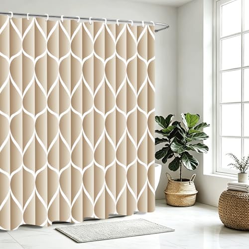 Gelbchu Geometric Shower Curtain for Bathroom, Cream, 72x72
