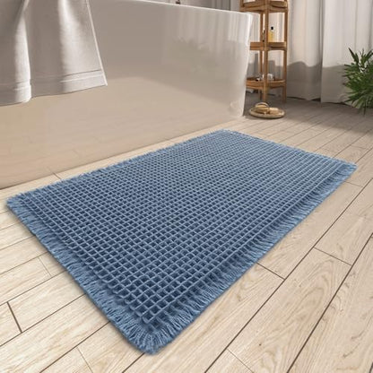Blue, Quick Dry Washable Bathroom Rugs, Extra Soft Decorative Bath Rugs for Bathroom Floor, Beside Tub and Shower