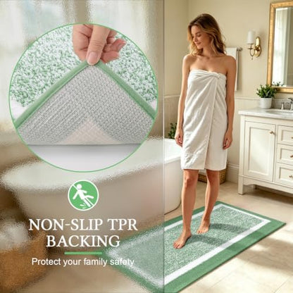 Pauwer Bathroom Rugs Sets 2 Piece, Plush Non Slip Bath Mats, Green