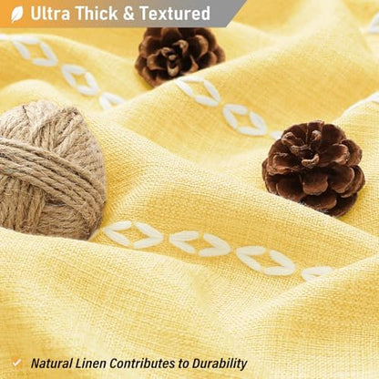 BTTN 72x84 Long Boho Farmhouse Linen Heavy Duty Shower Curtain Set, Yellow